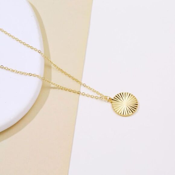 Gold Medallion Necklace Sunburst Coin Gold Layering Necklace Minimalist Jewelry. - Picture 1 of 7